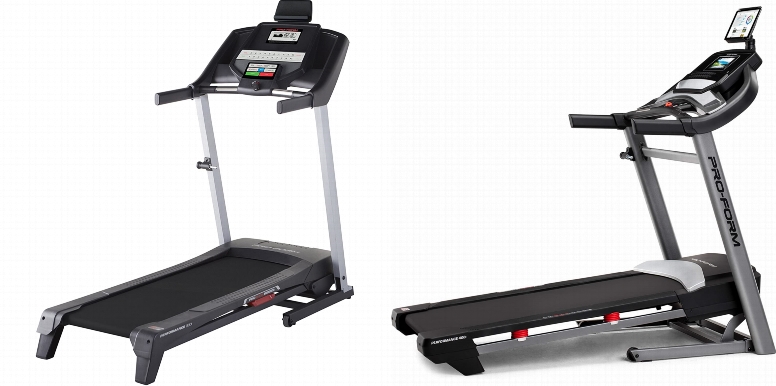 Side by side comparison of ProForm Performance 300i and ProForm Performance 400i treadmills.