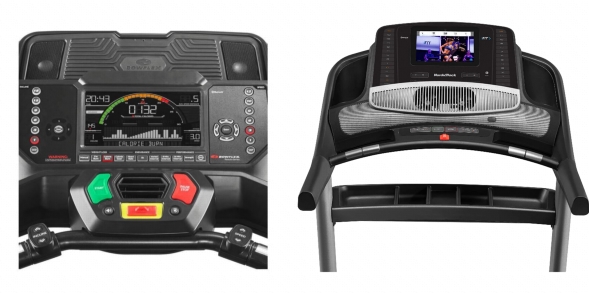 Consoles of Bowflex BXT216 and NordicTrack Commercial 1750.