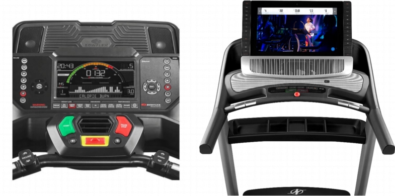 Consoles of Bowflex BXT216 and NordicTrack Commercial 2950.