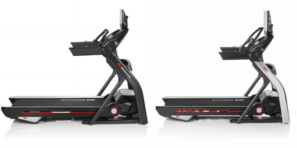 Side by side comparison of Bowflex T10 and Bowflex T22 treadmills.
