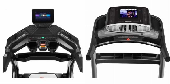 Consoles of Bowflex T10 and NordicTrack Commercial 1750.