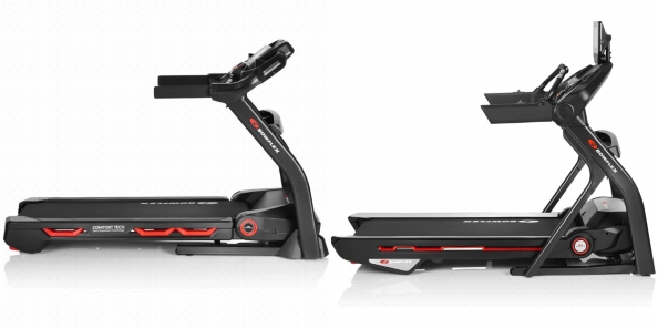 Side by side comparison of Bowflex T7 and Bowflex T10 treadmills.