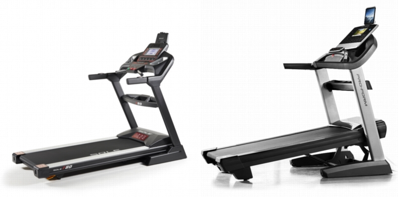 Side by side comparison of Sole F80 and ProForm Pro 9000 treadmills.