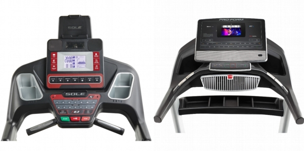 Consoles of SOLE F63 Treadmill and ProForm Pro 2000.