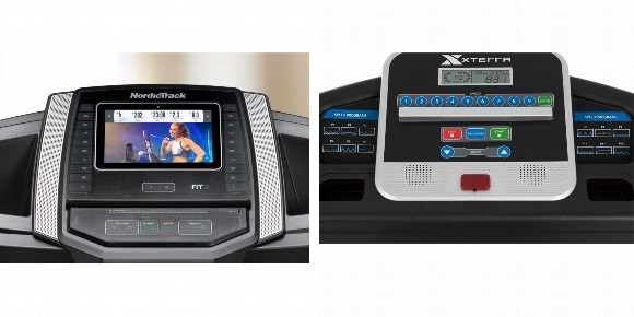 Consoles of NordicTrack T Series Treadmill 6.5S and XTERRA Fitness TR150.