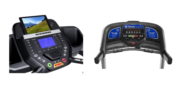 Consoles of Schwinn 810 and Horizon Fitness T101.